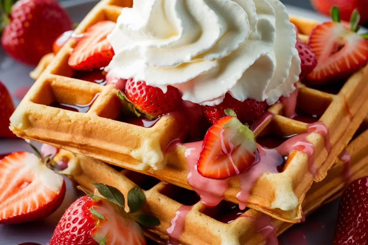 Strawberry Waffles with Whipped Vanilla Cream